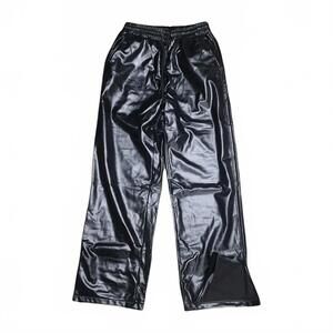 Black Faux Leather Wide Leg XXL High Rise Elastic Waist